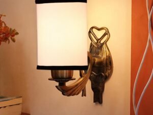Antique Gold Wall Lamp for Office/Home/Gifting with Cotton White & Black Shade(8x4.25x11) Inches -127