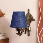 Antique Gold Wall Lamp for Office/Home/Gifting with Jute conical Blue Shade(7×5.5×9.25) Inches -13