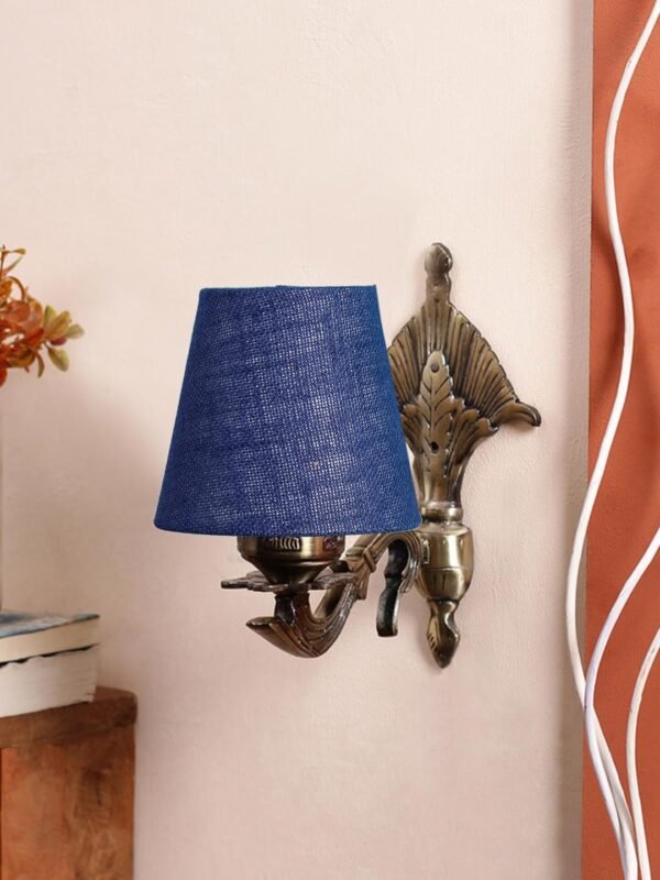 Antique Gold Wall Lamp for Office/Home/Gifting with Jute conical Blue Shade(7×5.5×9.25) Inches -13