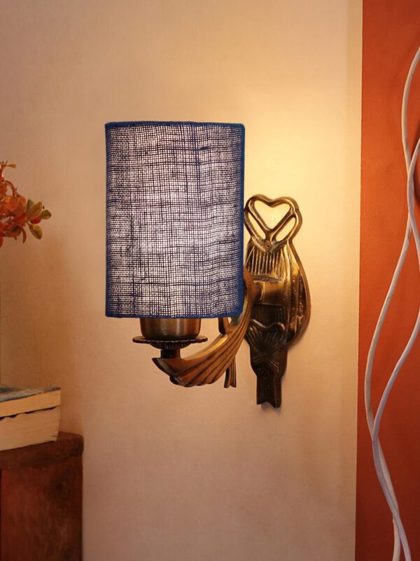 Antique Gold Wall Lamp for Office/Home/Gifting with Jute Blue Shade(8×4.25×11) Inches -132