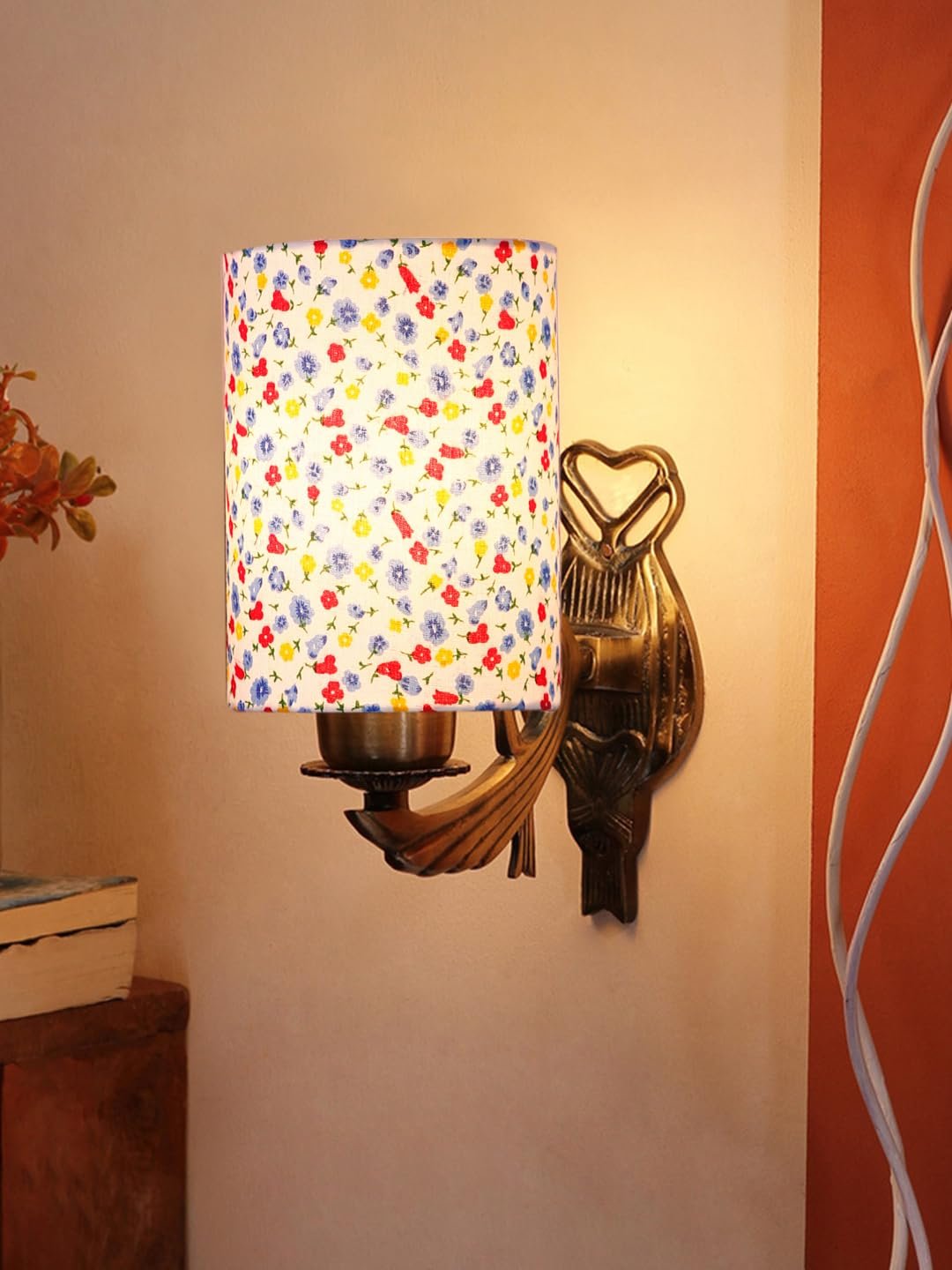 Antique Gold Wall Lamp for Office/Home/Gifting with Cotton Printed Shade(8x4.25x11) Inches -135