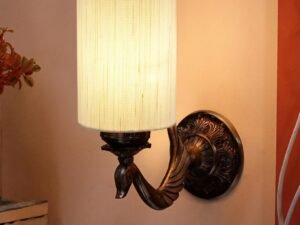Antique Gold Wall Lamp for Office/Home/Gifting with Cotton Off-White Shade(8x4.25x11) Inches
