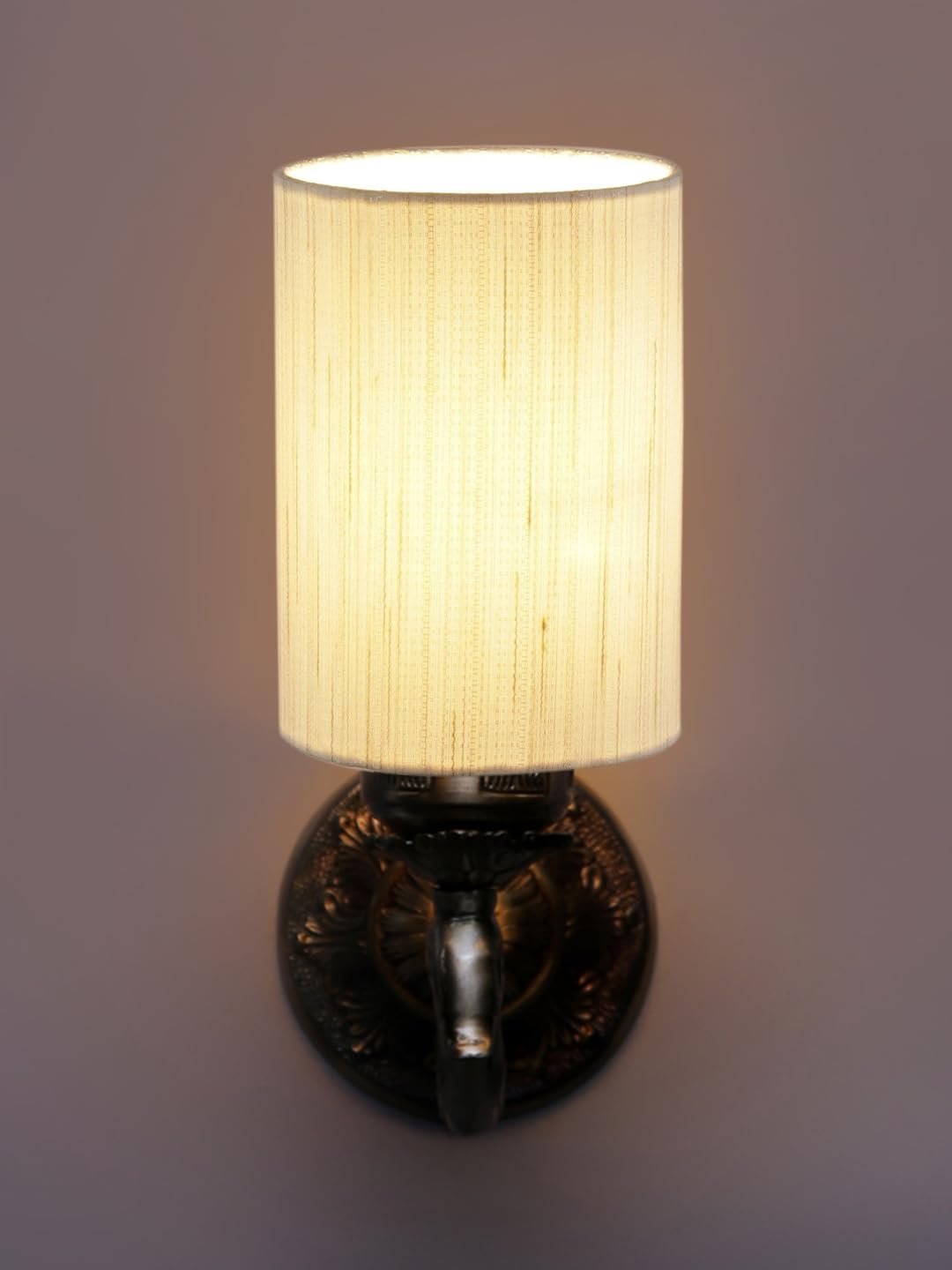 Antique Gold Wall Lamp for Office/Home/Gifting with Cotton Off-White Shade(8x4.25x11) Inches
