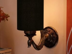 Antique Gold Wall Lamp for Office/Home/Gifting with Cotton Black Shade(8x4.25x11) Inches