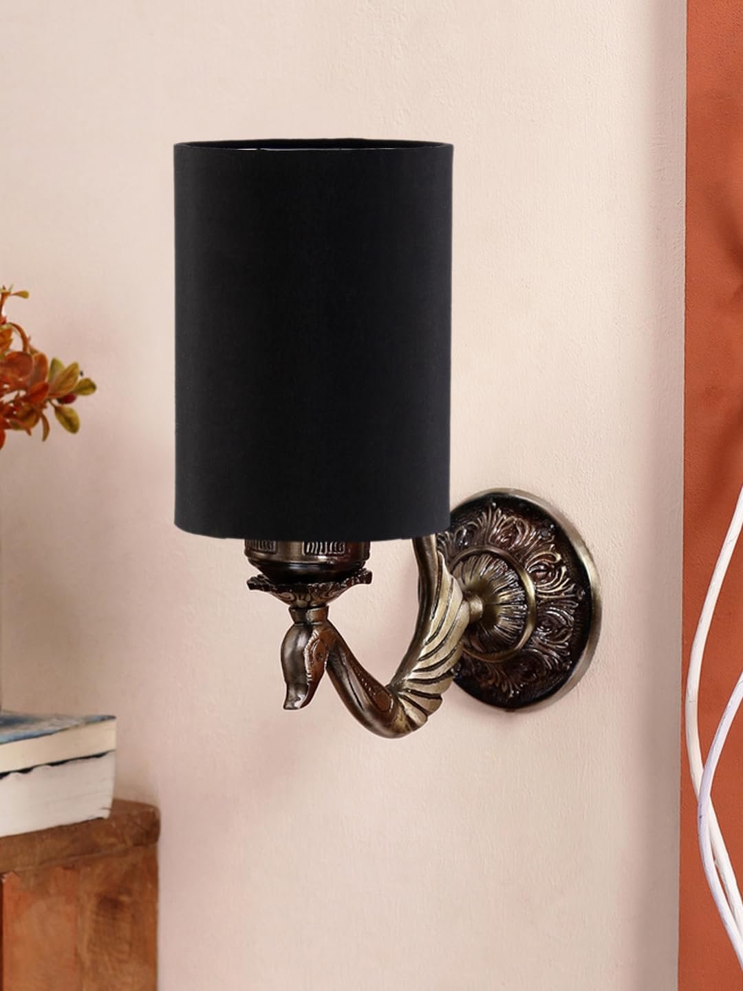 Antique Gold Wall Lamp for Office/Home/Gifting with Cotton Black Shade(8x4.25x11) Inches