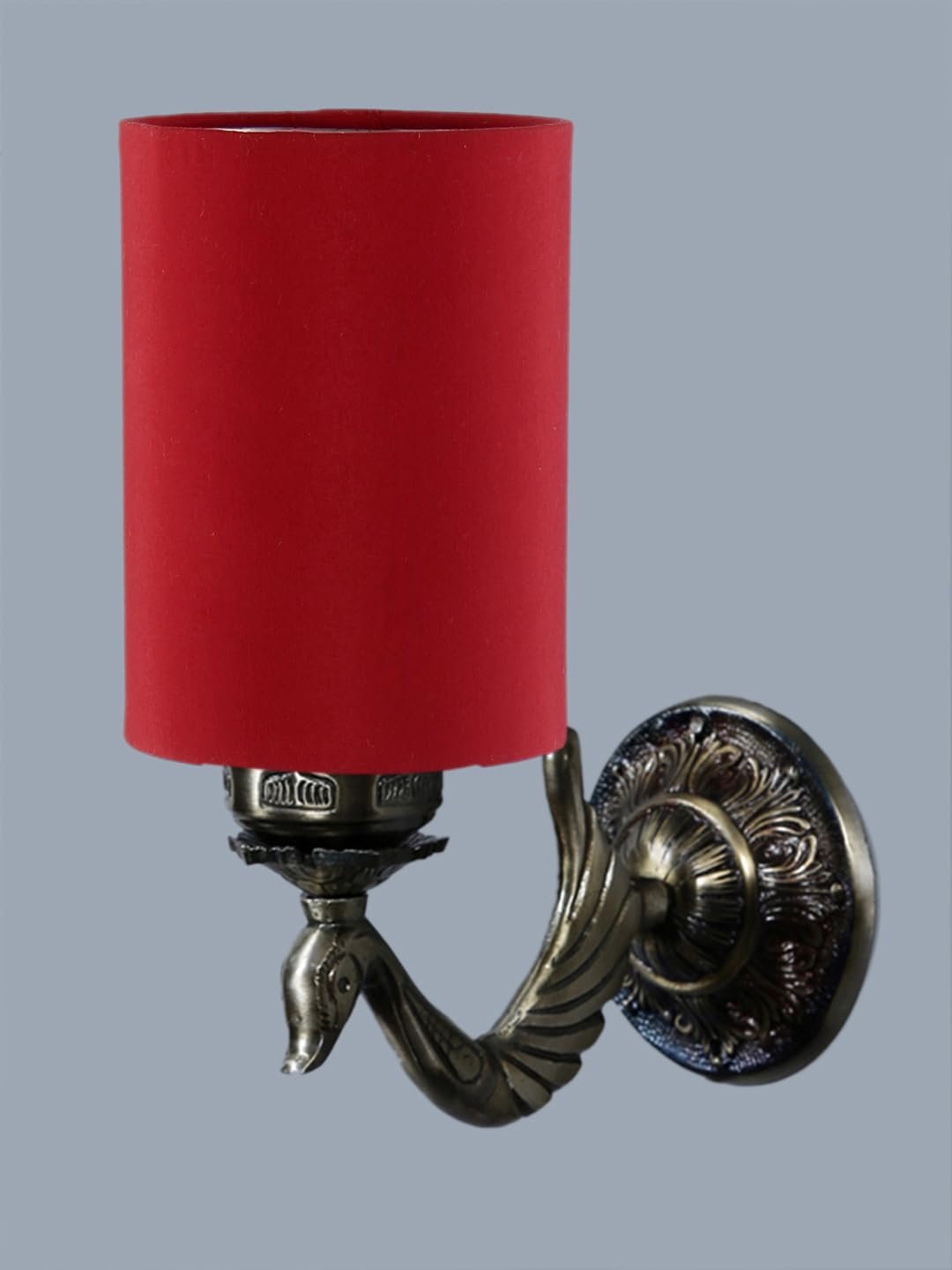 Antique Gold Wall Lamp for Office/Home/Gifting with Cotton Red Shade(8x4.25x11) Inches -138