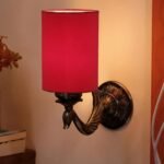 Antique Gold Wall Lamp for Office/Home/Gifting with Cotton Red Shade(8×4.25×11) Inches -138