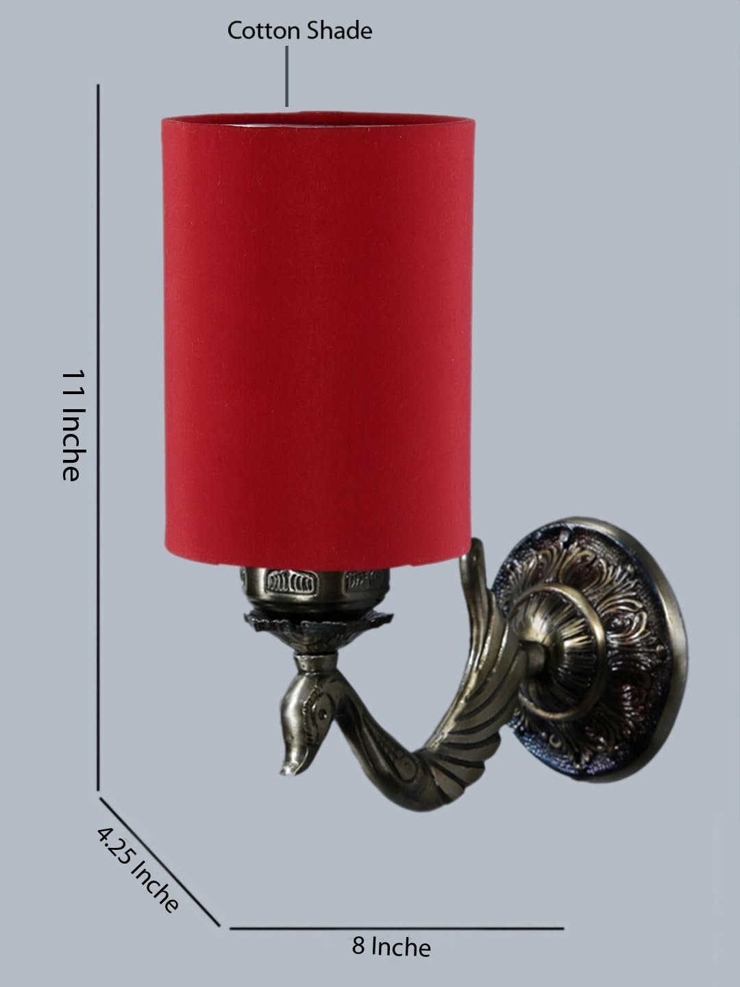 Antique Gold Wall Lamp for Office/Home/Gifting with Cotton Red Shade(8x4.25x11) Inches -138