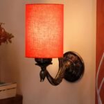 Antique Gold Wall Lamp for Office/Home/Gifting with Cotton Orange Shade(8×4.25×11) Inches