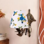 Antique Gold Wall Lamp for Office/Home/Gifting with Cotton conical Printed Shade(7×5.5×9.25) Inches -14