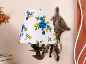Antique Gold Wall Lamp for Office/Home/Gifting with Cotton conical Printed Shade(7x5.5x9.25) Inches -14
