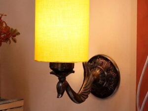 Antique Gold Wall Lamp for Office/Home/Gifting with Cotton Yellow Shade(8x4.25x11) Inches