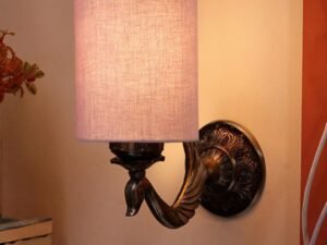 Antique Gold Wall Lamp for Office/Home/Gifting with Cotton Grey Shade(8x4.25x11) Inches