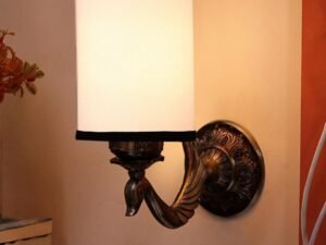 Antique Gold Wall Lamp for Office/Home/Gifting with Cotton White & Black Shade(8x4.25x11) Inches -142