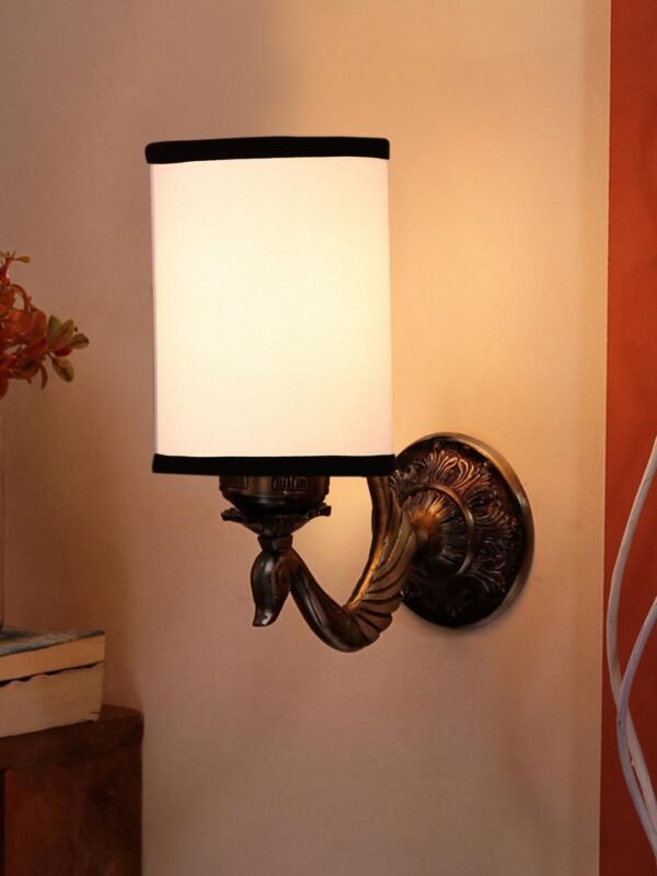 Antique Gold Wall Lamp for Office/Home/Gifting with Cotton White & Black Shade(8×4.25×11) Inches -142