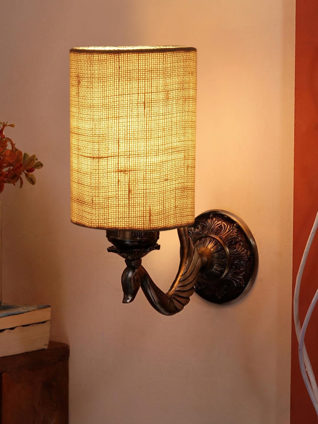 Antique Gold Wall Lamp for Office/Home/Gifting with Jute White Shade(8x4.25x11) Inches -144