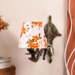 Antique Gold Wall Lamp for Office/Home/Gifting with Cotton conical Printed Shade(7×5.5×9.25) Inches -1587