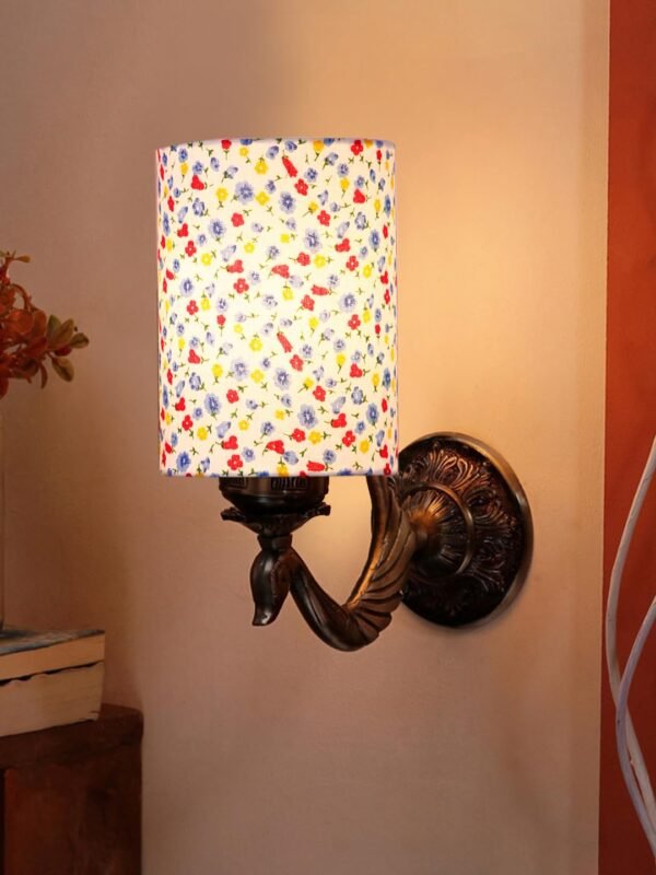 Antique Gold Wall Lamp for Office/Home/Gifting with Cotton Printed Shade(8×4.25×11) Inches -150