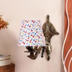 Antique Gold Wall Lamp for Office/Home/Gifting with Cotton conical Printed Shade(7×5.5×9.25) Inches -15