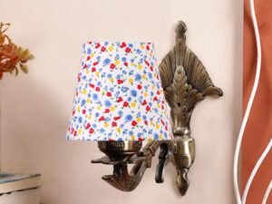 Antique Gold Wall Lamp for Office/Home/Gifting with Cotton conical Printed Shade(7x5.5x9.25) Inches -15