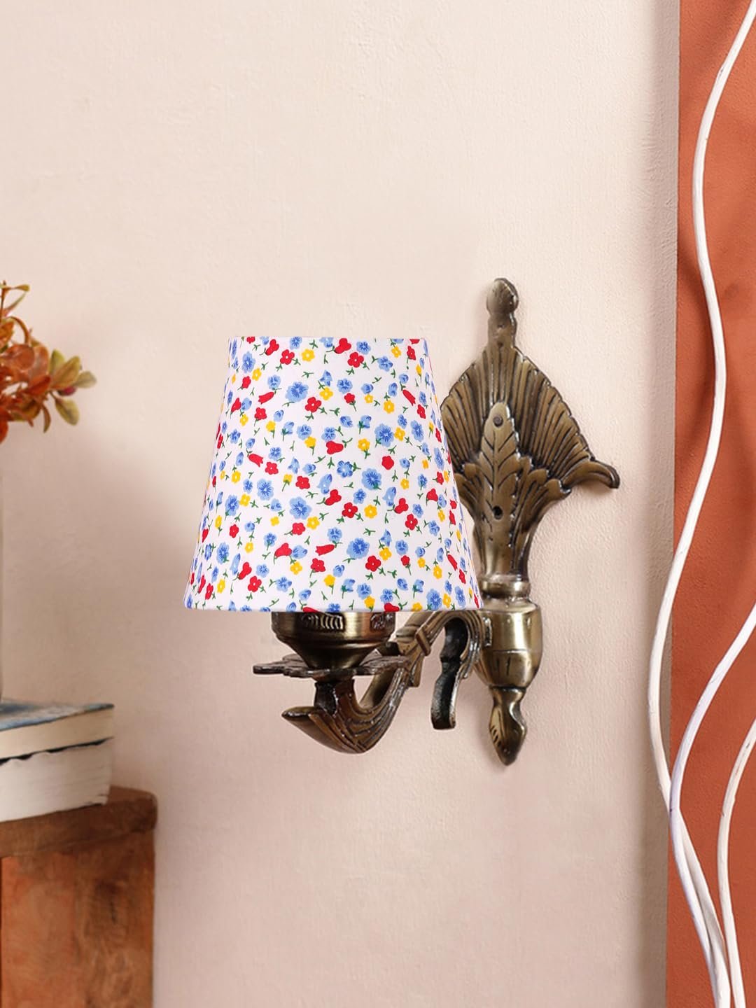 Antique Gold Wall Lamp for Office/Home/Gifting with Cotton conical Printed Shade(7x5.5x9.25) Inches -15