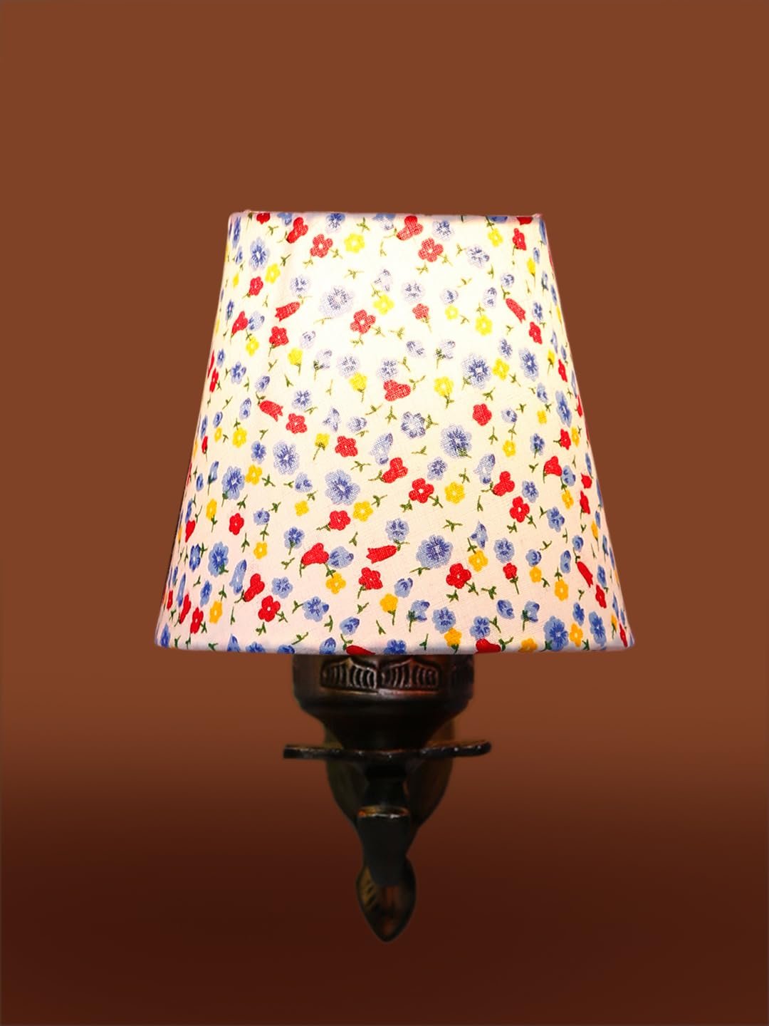 Antique Gold Wall Lamp for Office/Home/Gifting with Cotton conical Printed Shade(7x5.5x9.25) Inches -15