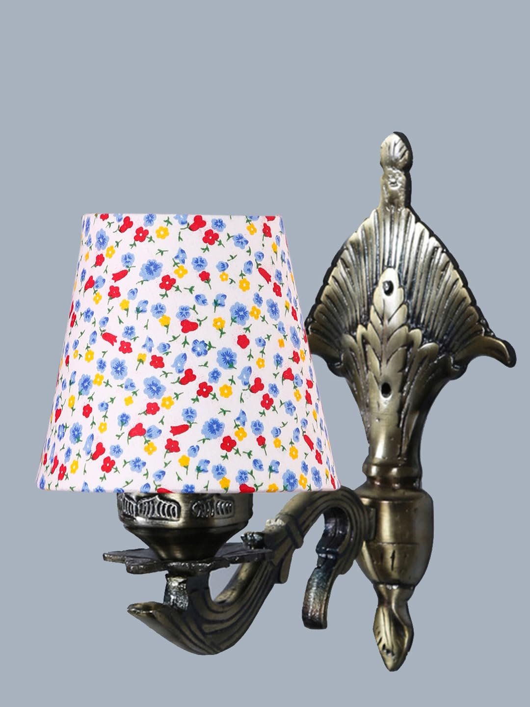 Antique Gold Wall Lamp for Office/Home/Gifting with Cotton conical Printed Shade(7x5.5x9.25) Inches -15
