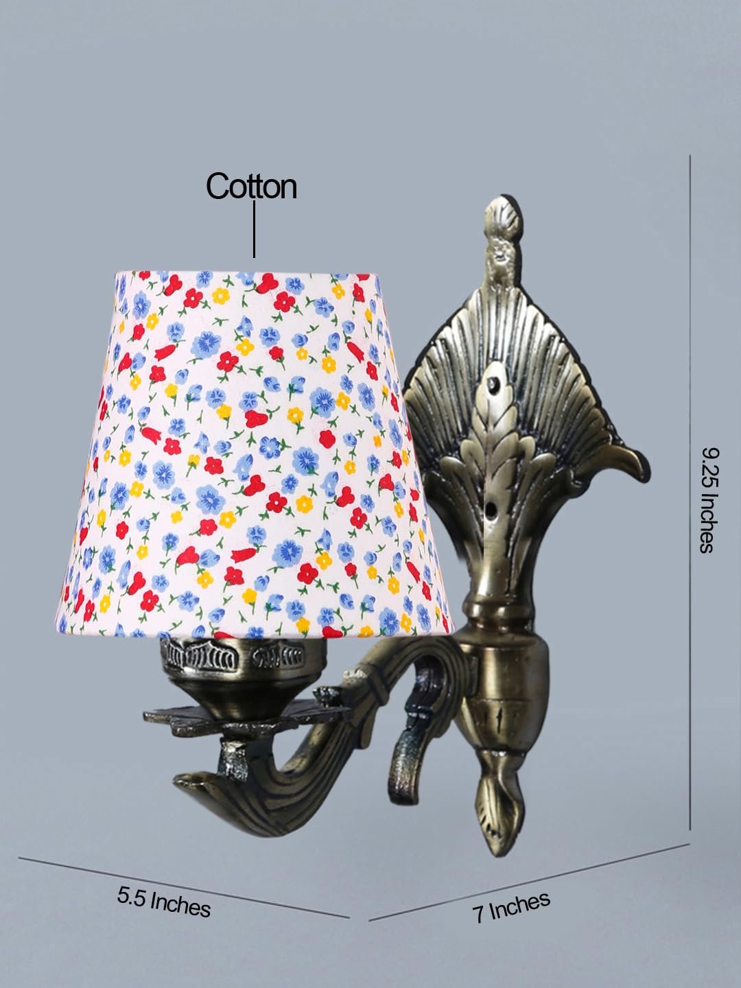 Antique Gold Wall Lamp for Office/Home/Gifting with Cotton conical Printed Shade(7x5.5x9.25) Inches -15