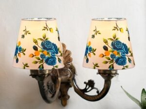 Dual Antique Gold Wall Lamp for Office/Home/Gifting with Cotton Printed Shade(8x12.25x9) Inches -163