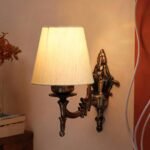 Antique Gold Wall Lamp for Office/Home/Gifting with Cotton conical Off-White Shade(7×5.5×9.25) Inches -16