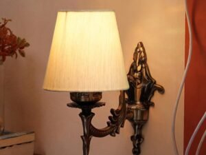 Antique Gold Wall Lamp for Office/Home/Gifting with Cotton conical Off-White Shade(7x5.5x9.25) Inches -16