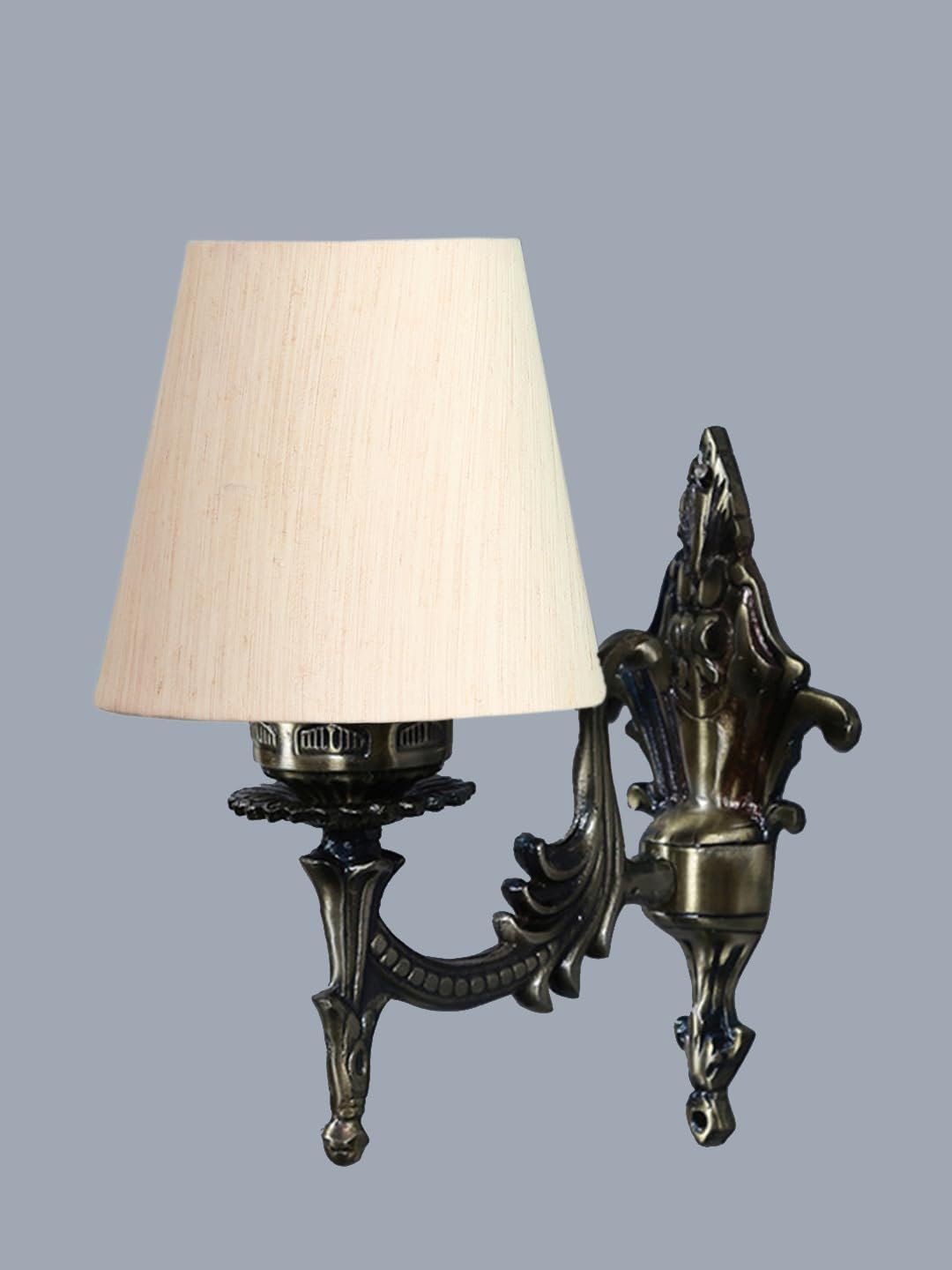 Antique Gold Wall Lamp for Office/Home/Gifting with Cotton conical Off-White Shade(7x5.5x9.25) Inches -16