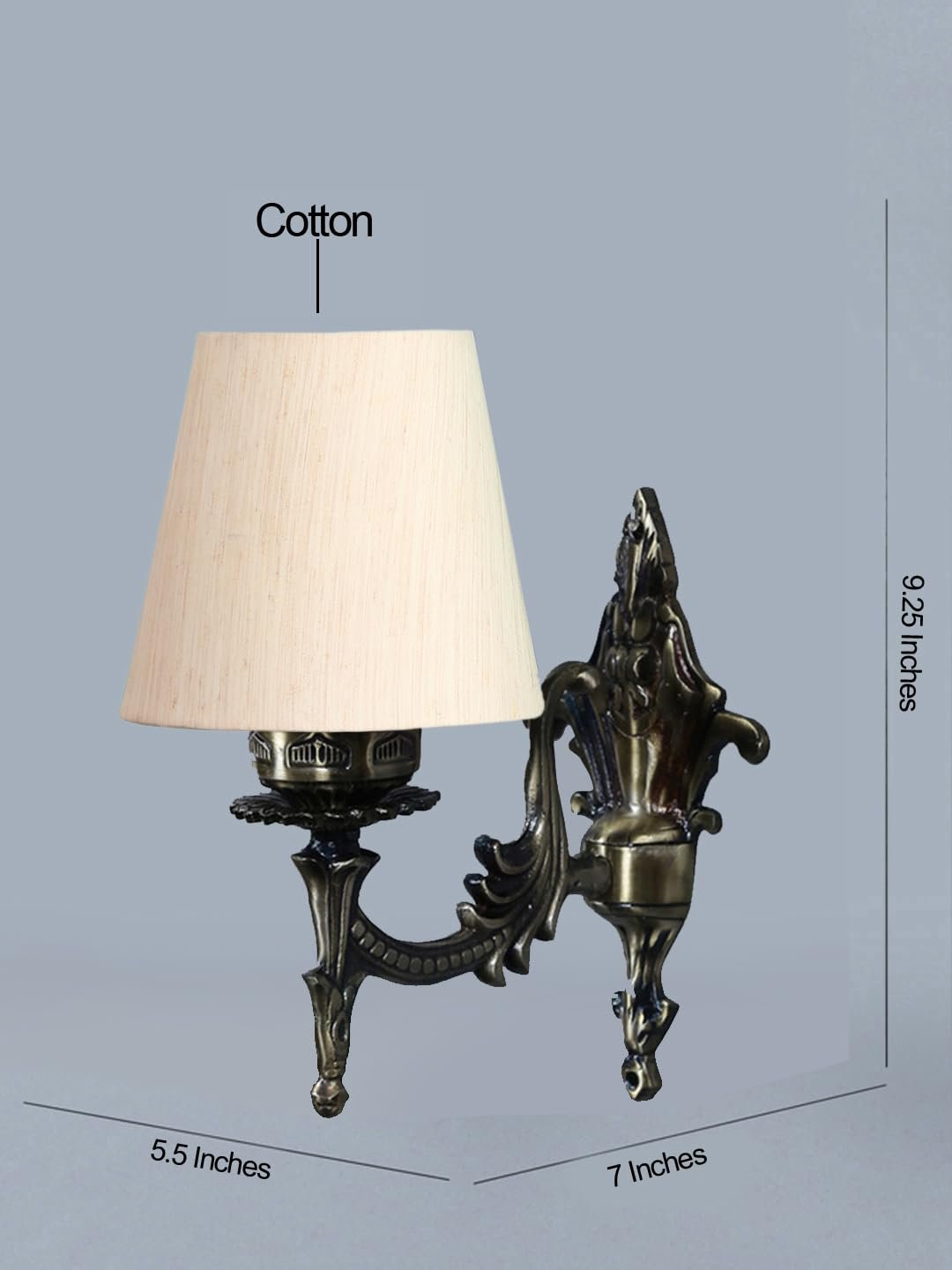 Antique Gold Wall Lamp for Office/Home/Gifting with Cotton conical Off-White Shade(7x5.5x9.25) Inches -16