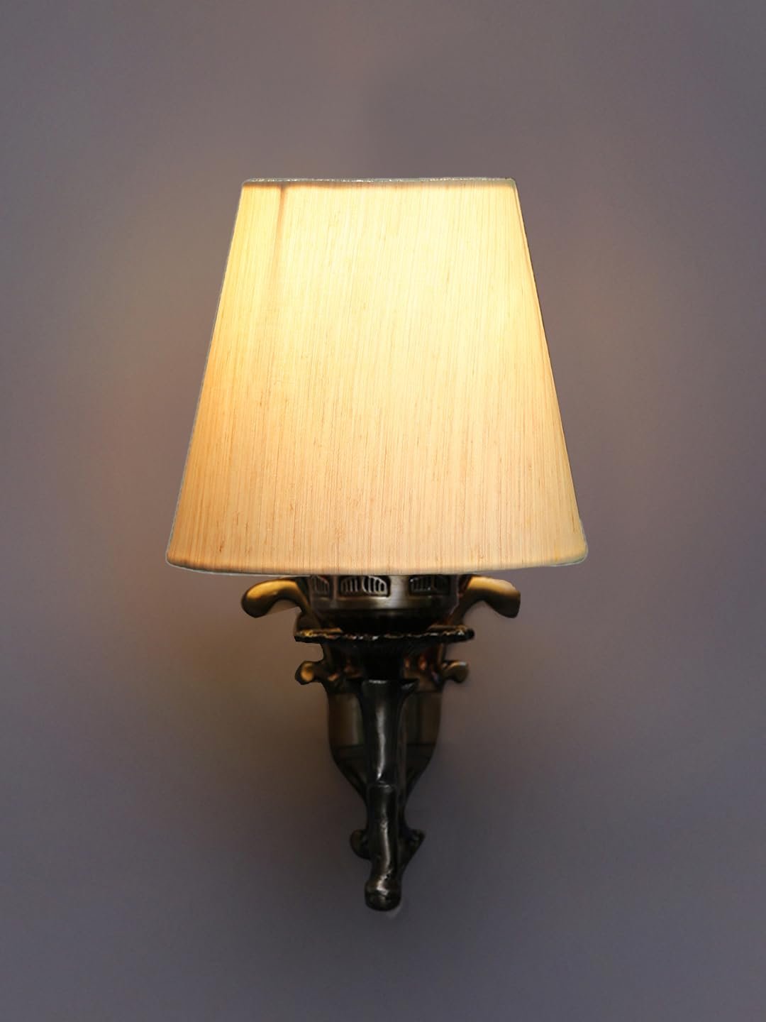 Antique Gold Wall Lamp for Office/Home/Gifting with Cotton conical Off-White Shade(7x5.5x9.25) Inches -16
