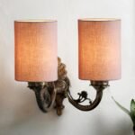 Dual Antique Gold Wall Lamp for Office/Home/Gifting with Cotton Grey Shade(7x13x11.5) Inches -171