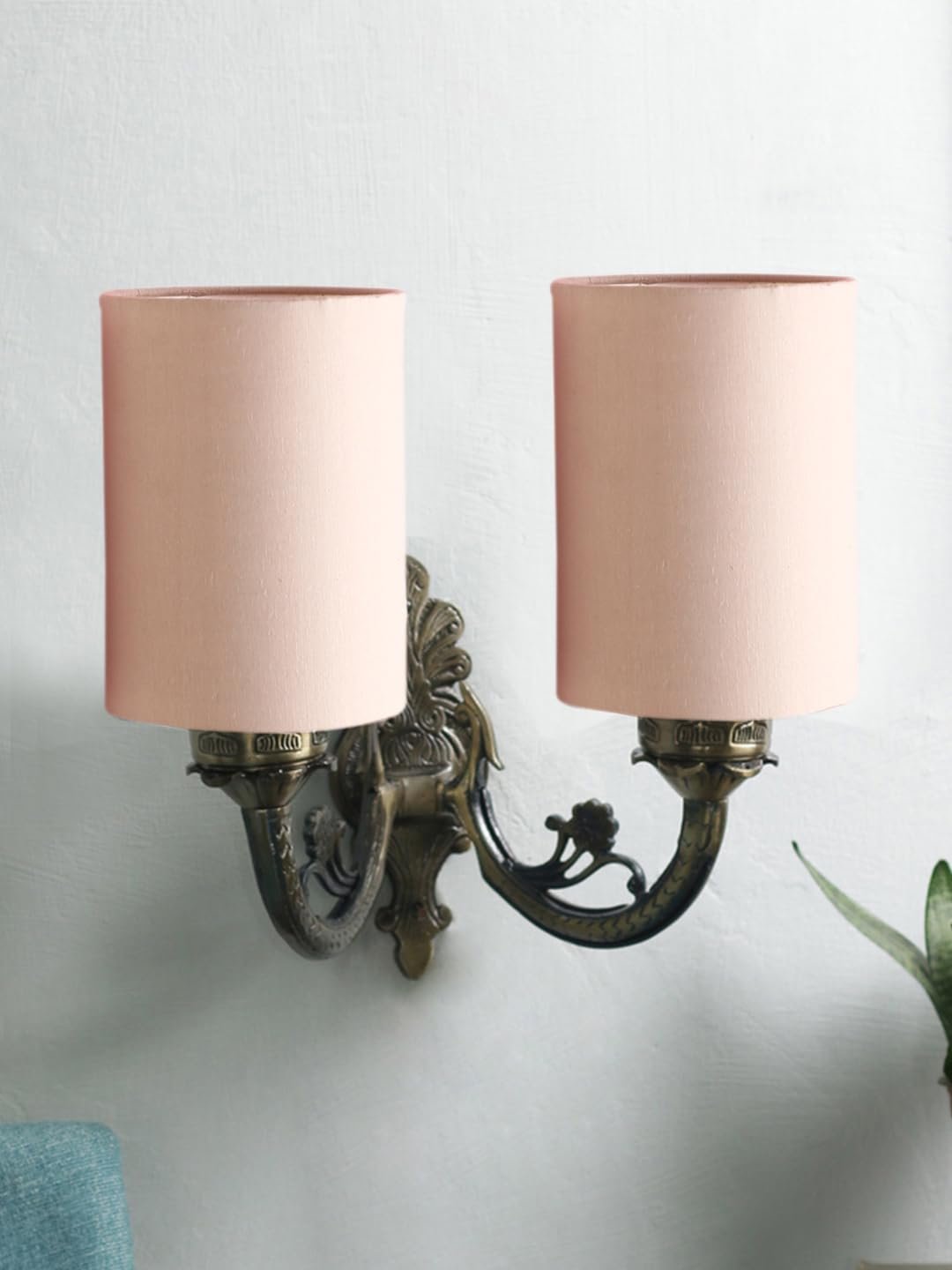 Dual Antique Gold Wall Lamp for Office/Home/Gifting with Cotton Grey Shade(7x13x11.5) Inches -171