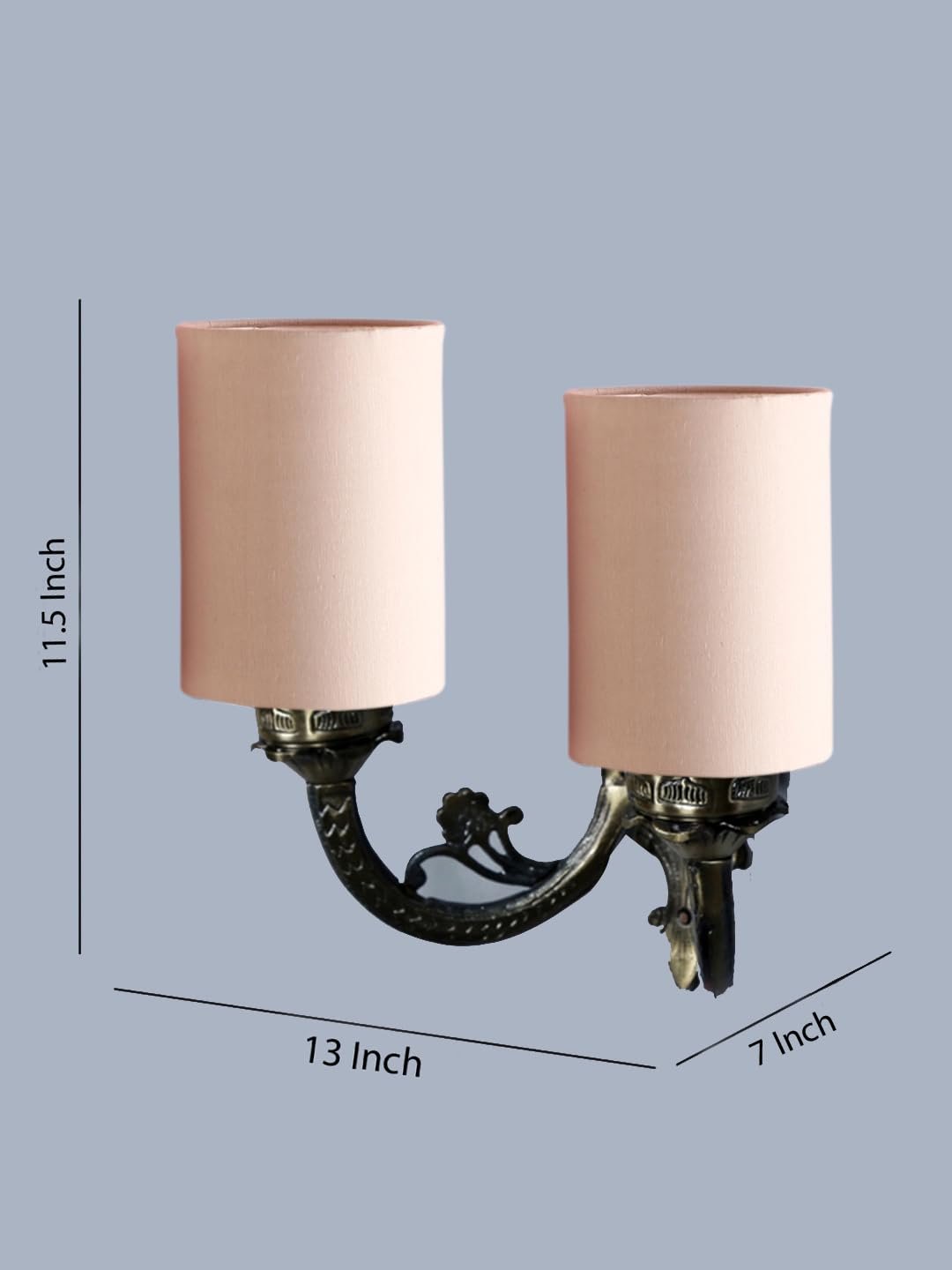 Dual Antique Gold Wall Lamp for Office/Home/Gifting with Cotton Grey Shade(7x13x11.5) Inches -171