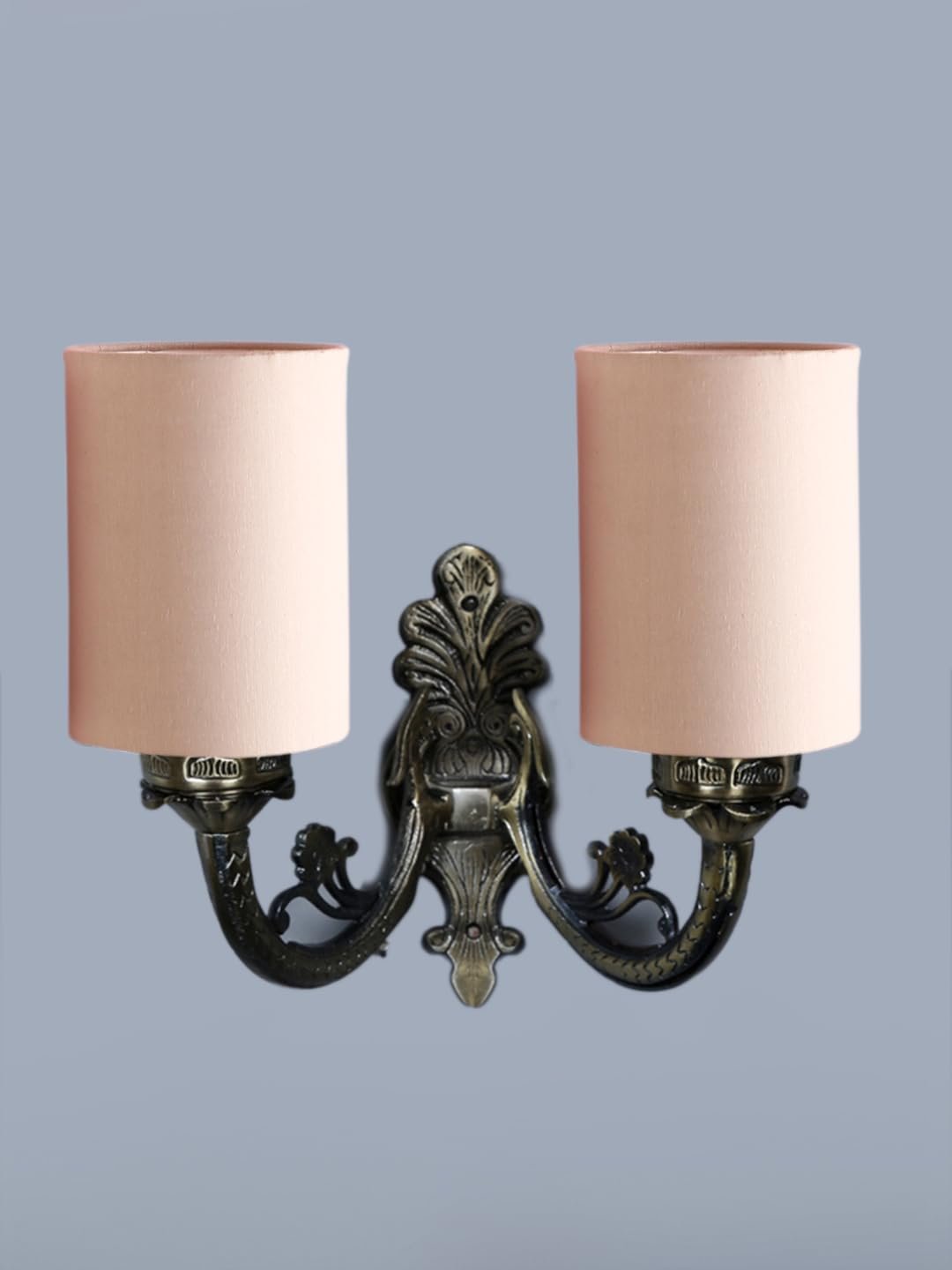 Dual Antique Gold Wall Lamp for Office/Home/Gifting with Cotton Grey Shade(7x13x11.5) Inches -171