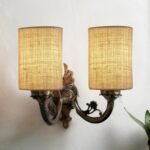 Dual Antique Gold Wall Lamp for Office/Home/Gifting with Jute White Shade(7x13x11.5) Inches -174