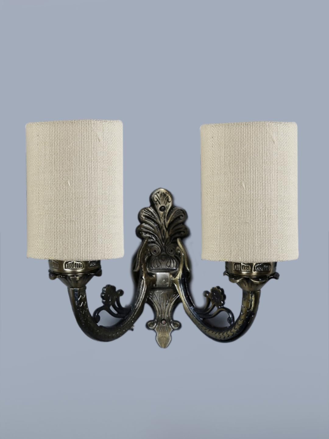 Dual Antique Gold Wall Lamp for Office/Home/Gifting with Jute White Shade(7x13x11.5) Inches -174