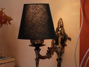 Antique Gold Wall Lamp for Office/Home/Gifting with Cotton conical Black Shade(7x5.5x9.25) Inches -17