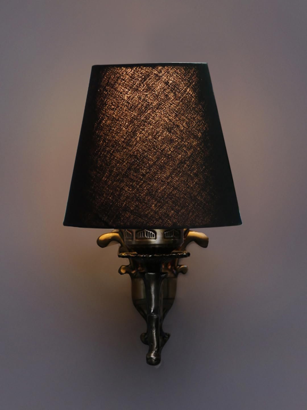 Antique Gold Wall Lamp for Office/Home/Gifting with Cotton conical Black Shade(7x5.5x9.25) Inches -17