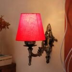 Antique Gold Wall Lamp for Office/Home/Gifting with Cotton conical Red Shade(7×5.5×9.25) Inches -18
