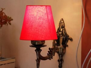Antique Gold Wall Lamp for Office/Home/Gifting with Cotton conical Red Shade(7x5.5x9.25) Inches -18