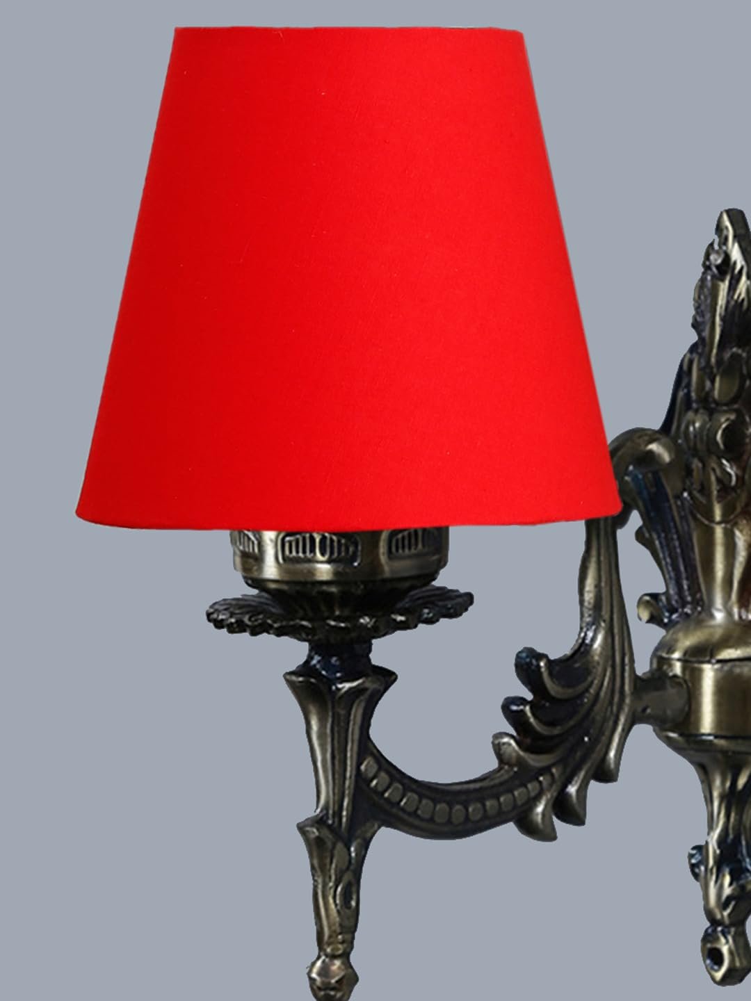 Antique Gold Wall Lamp for Office/Home/Gifting with Cotton conical Red Shade(7x5.5x9.25) Inches -18