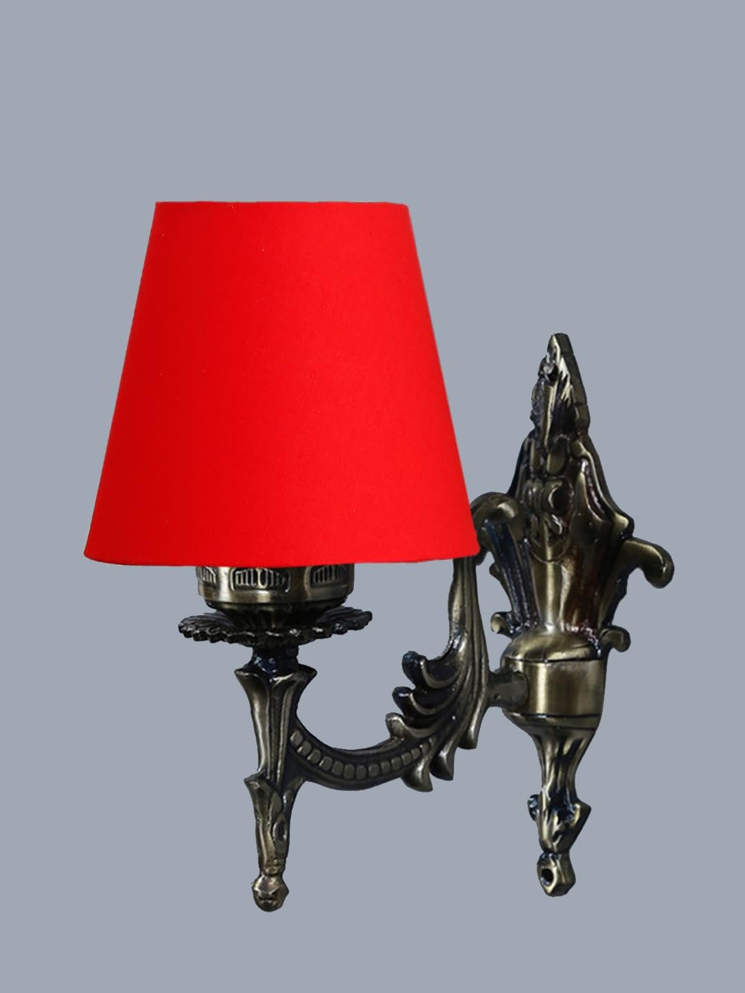Antique Gold Wall Lamp for Office/Home/Gifting with Cotton conical Red Shade(7x5.5x9.25) Inches -18