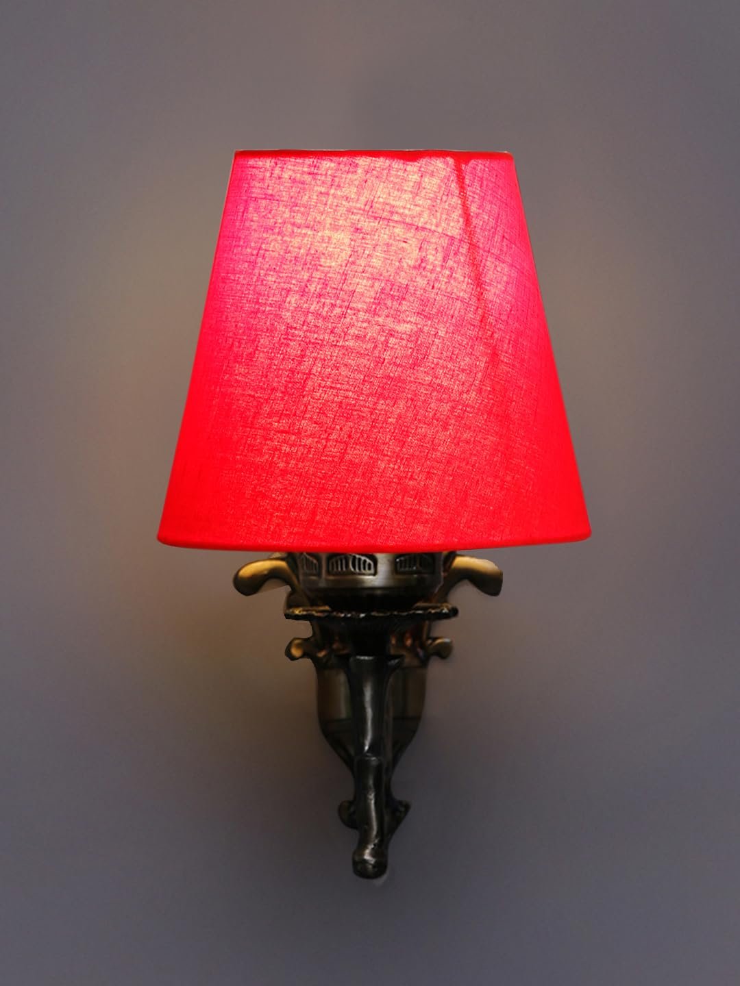Antique Gold Wall Lamp for Office/Home/Gifting with Cotton conical Red Shade(7x5.5x9.25) Inches -18