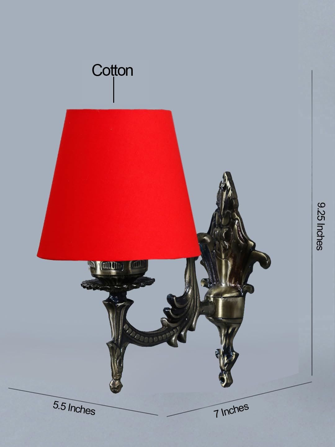 Antique Gold Wall Lamp for Office/Home/Gifting with Cotton conical Red Shade(7x5.5x9.25) Inches -18