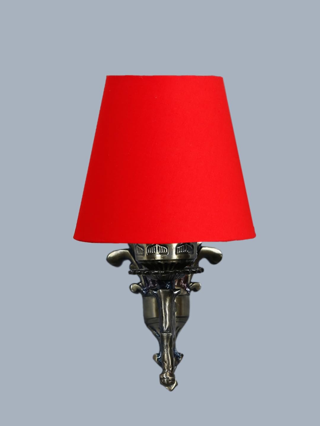 Antique Gold Wall Lamp for Office/Home/Gifting with Cotton conical Red Shade(7x5.5x9.25) Inches -18