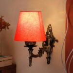 Antique Gold Wall Lamp for Office/Home/Gifting with Cotton conical Orange Shade(7×5.5×9.25) Inches -19